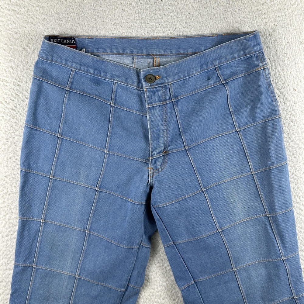 Vintage Brittania Jeans Womens 34x31 Windowpane Bell Bottom Flare Patchwork 70s - Picture 8 of 15